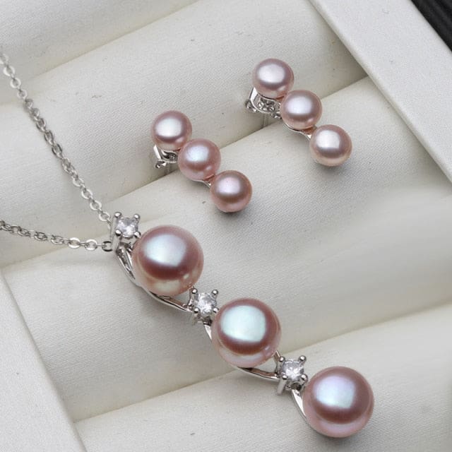 100% real natural pearl set for women purple pearl set