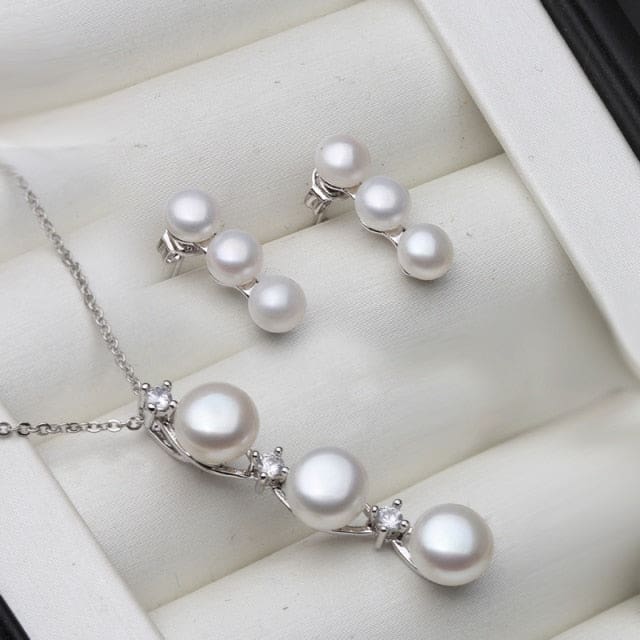 100% real natural pearl set for women white pearl set