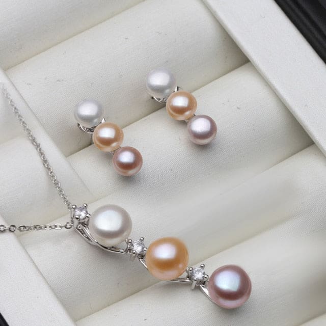 100% real natural pearl set for women white pink purple