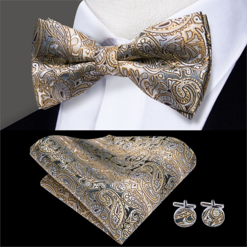 100% silk butterfly pre-tied bow tie cufflinks set lh-501