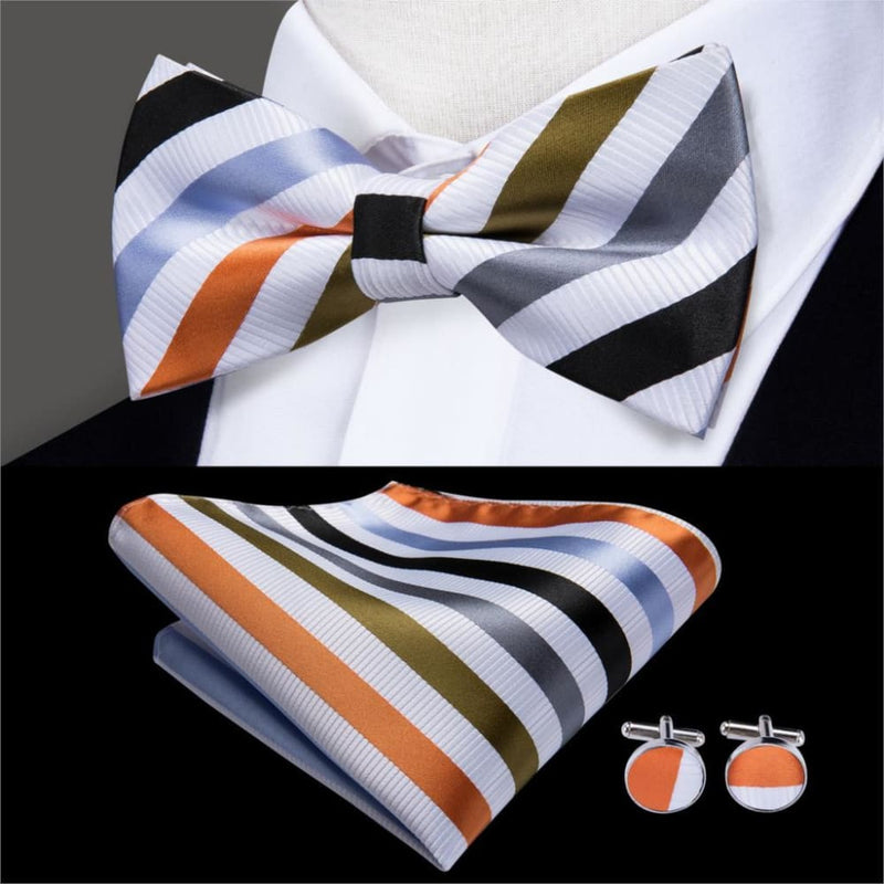 100% silk butterfly pre-tied bow tie cufflinks set lh-514