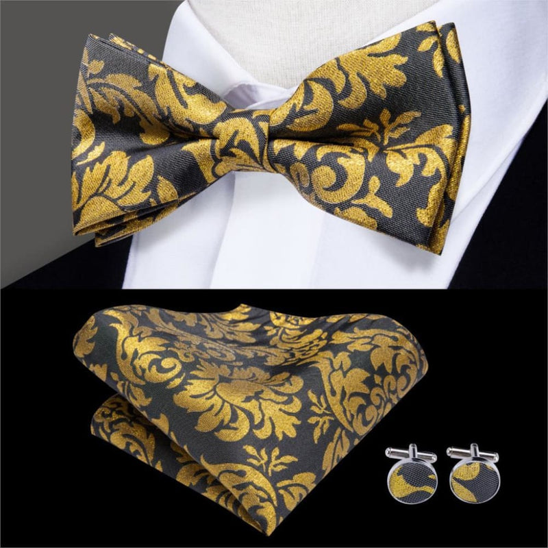 100% silk butterfly pre-tied bow tie cufflinks set lh-516