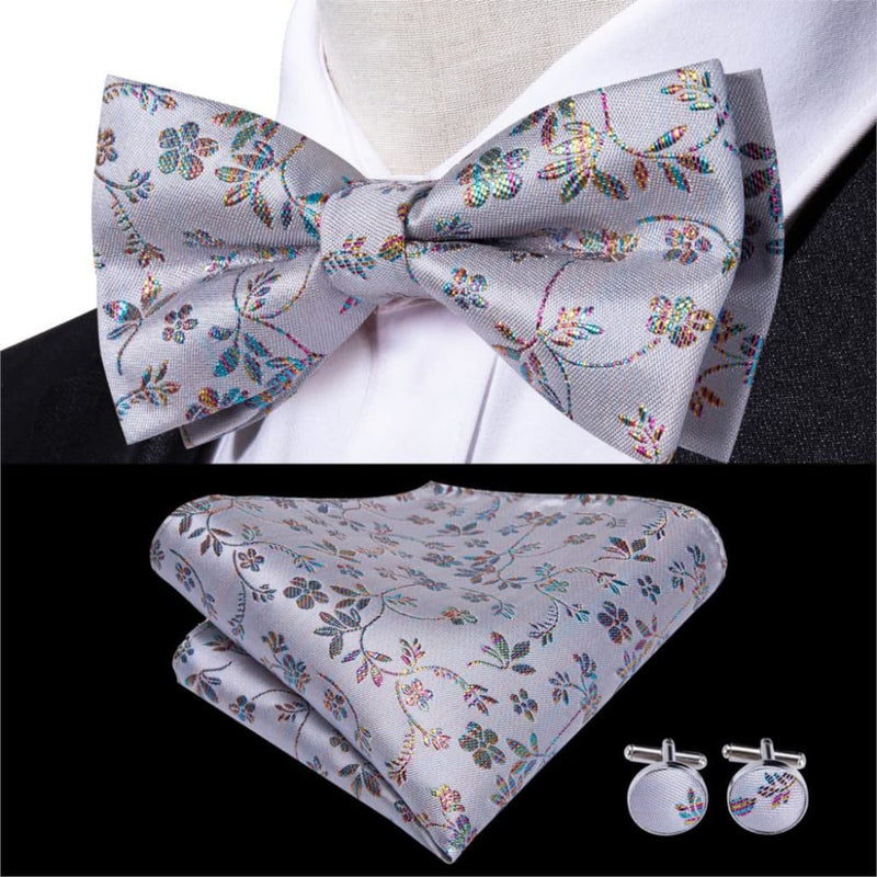 100% silk butterfly pre-tied bow tie cufflinks set lh-555