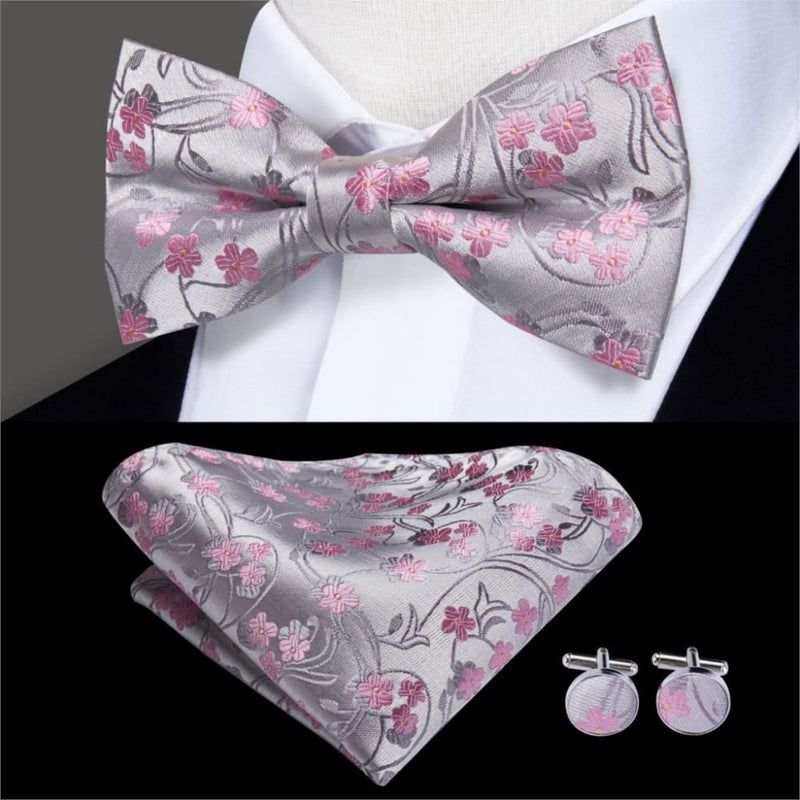 100% silk butterfly pre-tied bow tie cufflinks set lh-736