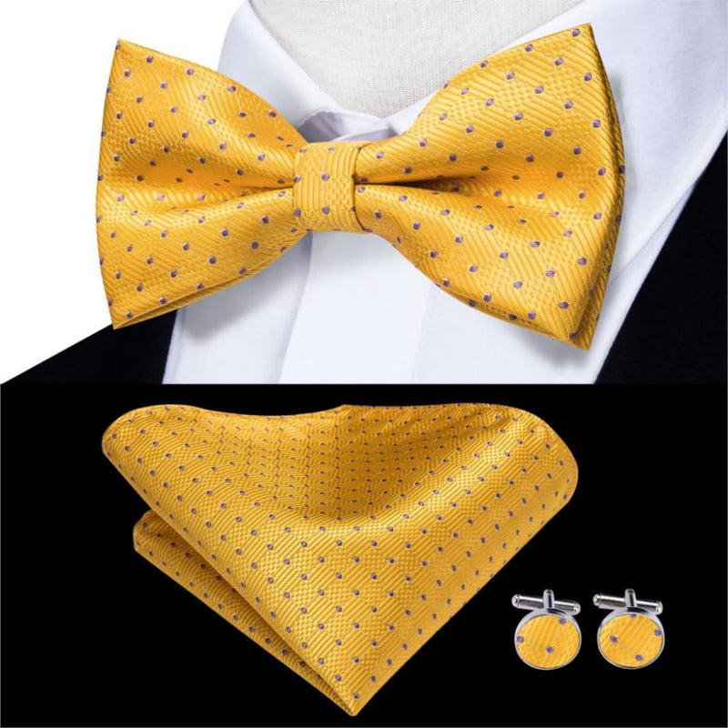 100% silk butterfly pre-tied bow tie cufflinks set lh-740