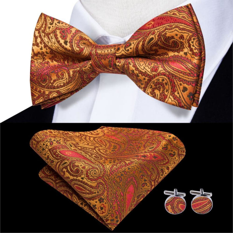 100% silk butterfly pre-tied bow tie cufflinks set lh-741