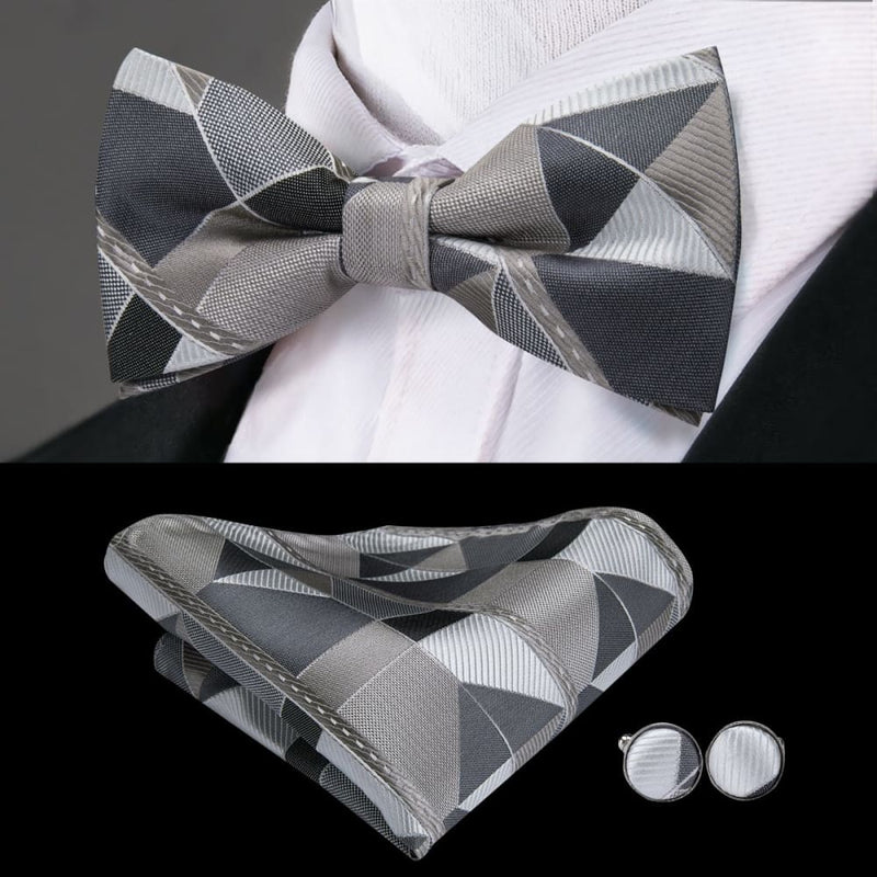 100% silk butterfly pre-tied bow tie cufflinks set lh-747
