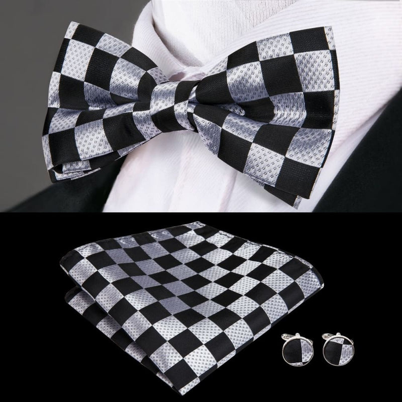 100% silk butterfly pre-tied bow tie cufflinks set lh-756