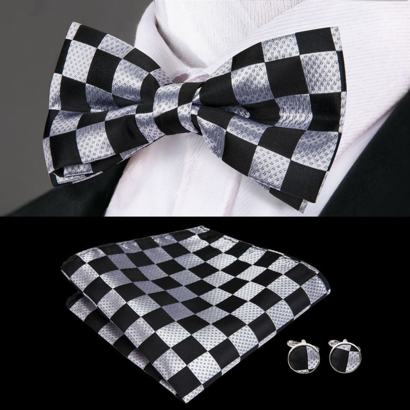 100% silk butterfly pre-tied bow tie cufflinks set lh-756