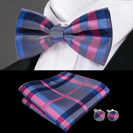 100% silk butterfly pre-tied bow tie cufflinks set lh-757