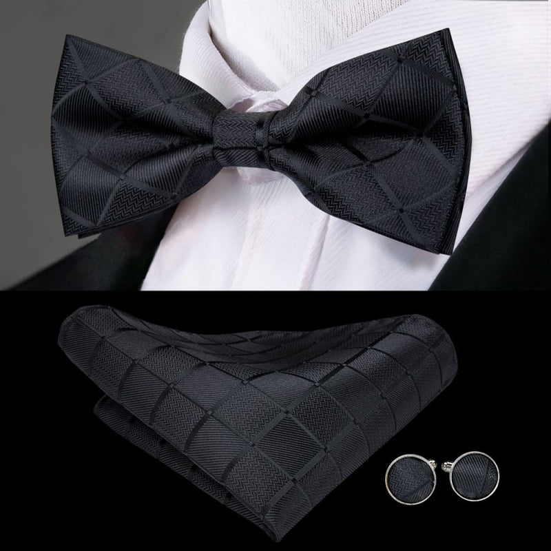100% silk butterfly pre-tied bow tie cufflinks set lh-776