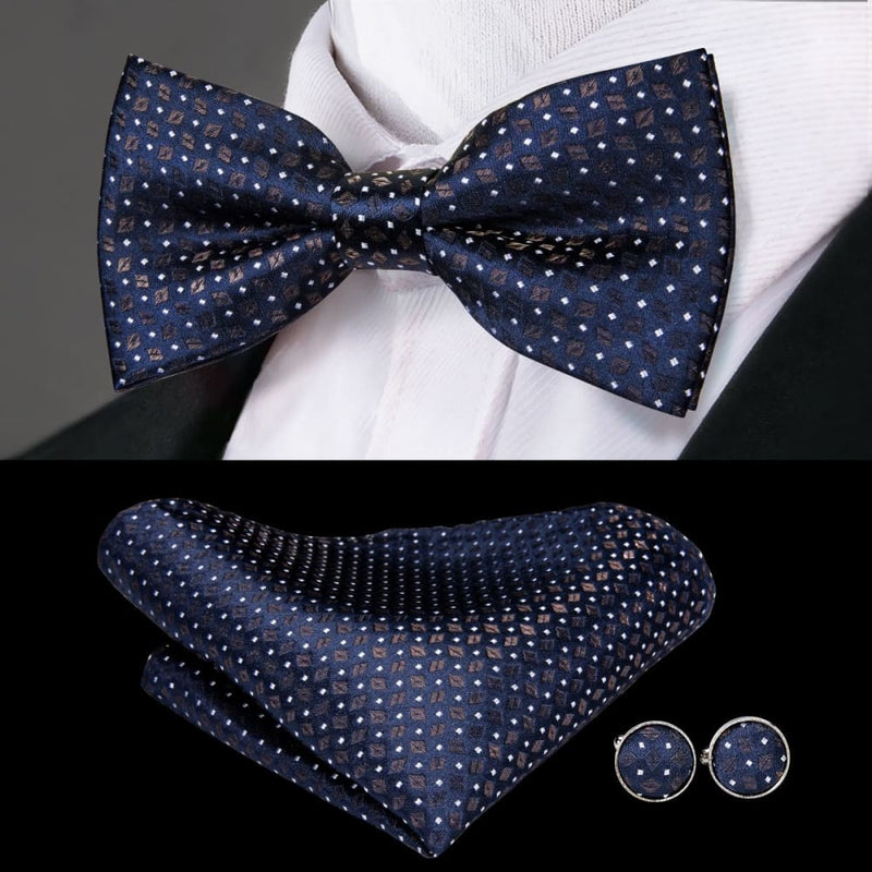 100% silk butterfly pre-tied bow tie cufflinks set lh-783