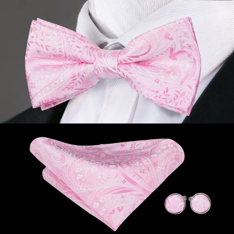 100% silk butterfly pre-tied bow tie cufflinks set lh-784