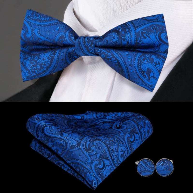 100% silk butterfly pre-tied bow tie cufflinks set lh-786