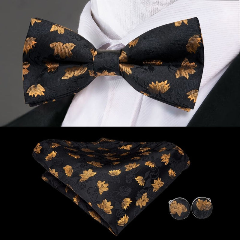 100% silk butterfly pre-tied bow tie cufflinks set lh-787