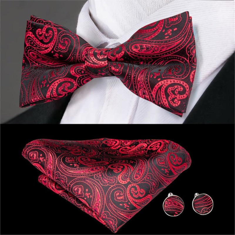 100% silk butterfly pre-tied bow tie cufflinks set lh-789