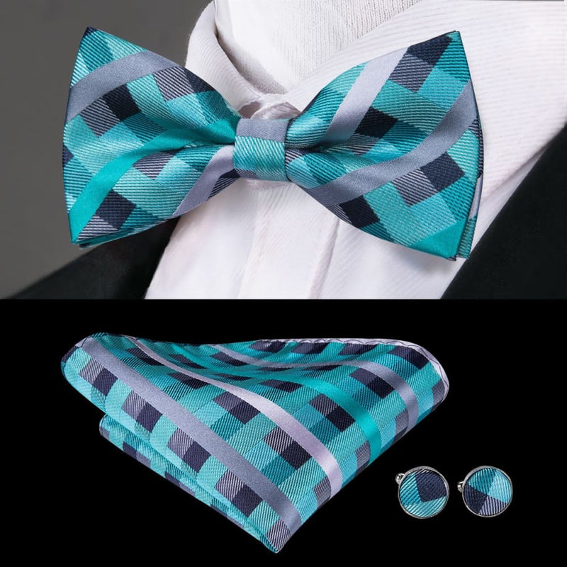 100% silk butterfly pre-tied bow tie cufflinks set lh-794