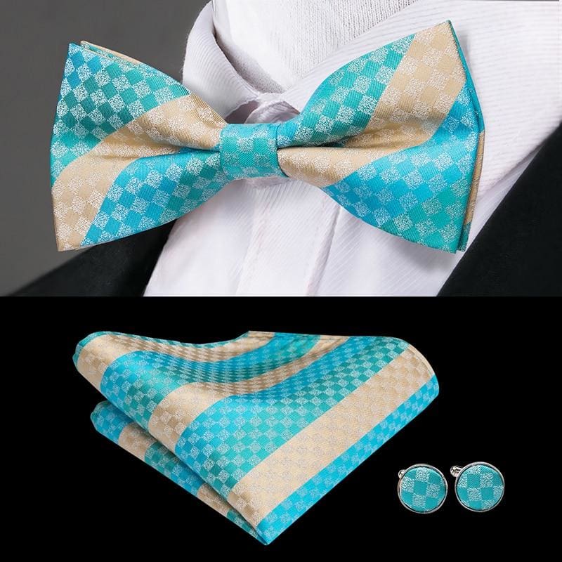 100% silk butterfly pre-tied bow tie cufflinks set lh-797