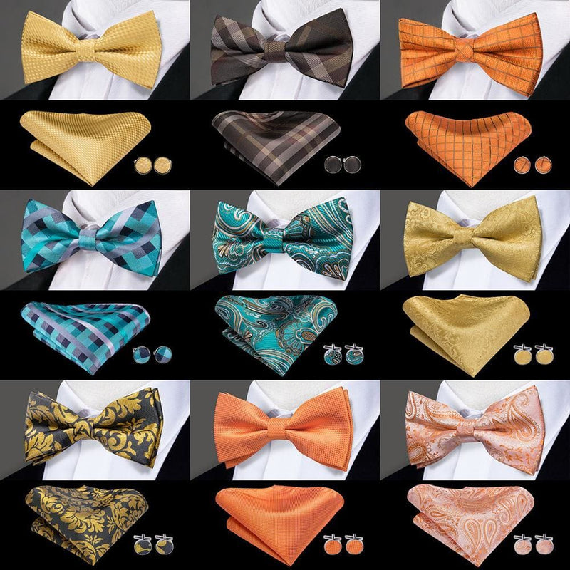 100% silk butterfly pre-tied bow tie cufflinks set