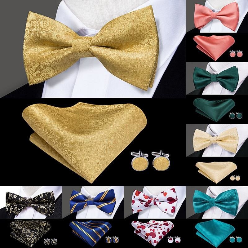 100% silk butterfly pre-tied bow tie cufflinks set