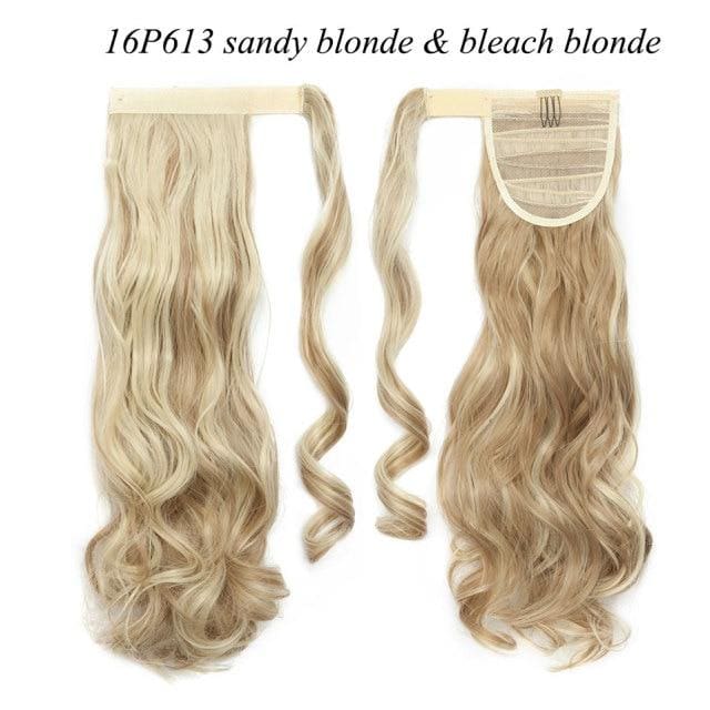 17inch long wavy natural ponytail clip in hairpiece wrap 16p613 / 17inches