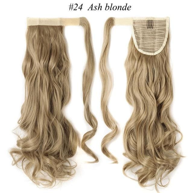 17inch long wavy natural ponytail clip in hairpiece wrap ash blonde / 17inches