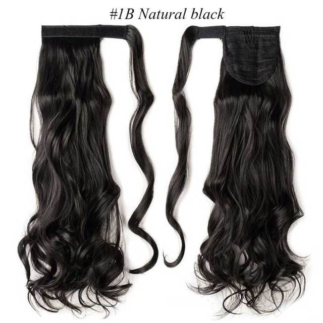 17inch long wavy natural ponytail clip in hairpiece wrap natural black / 17inches