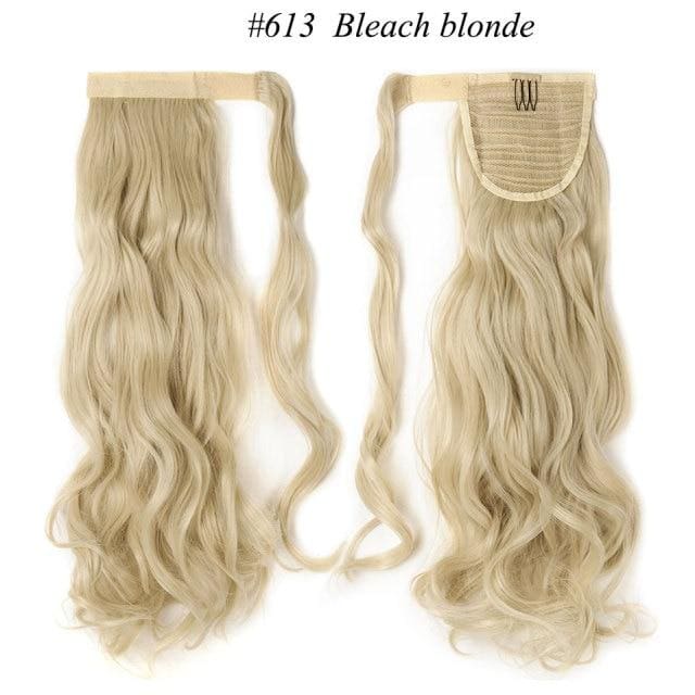 17inch long wavy natural ponytail clip in hairpiece wrap bleach blonde / 17inches