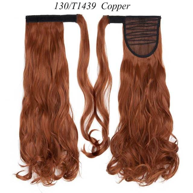 17inch long wavy natural ponytail clip in hairpiece wrap copper / 17inches