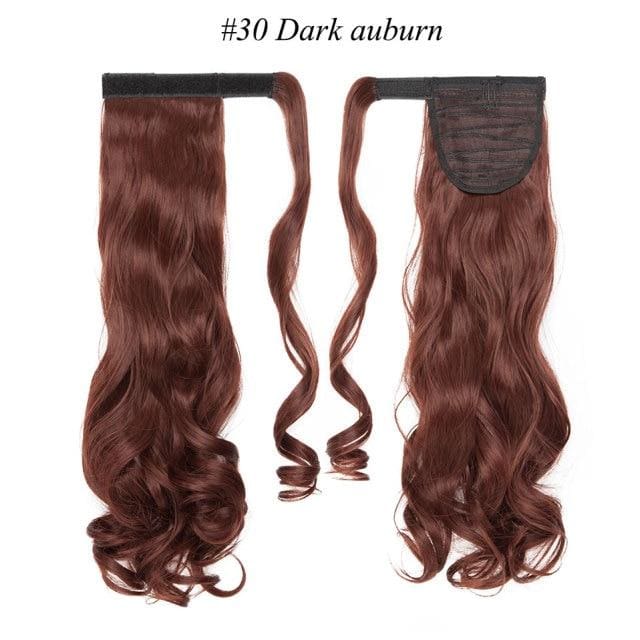 17inch long wavy natural ponytail clip in hairpiece wrap dark auburn / 17inches
