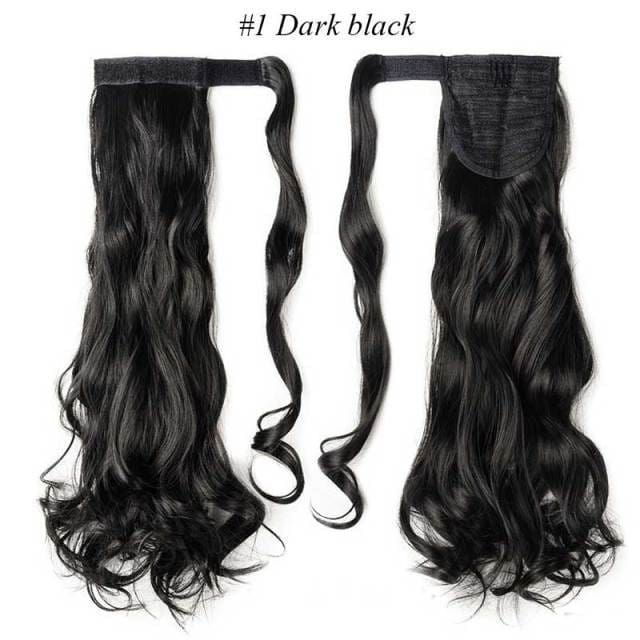 17inch long wavy natural ponytail clip in hairpiece wrap dark black / 17inches