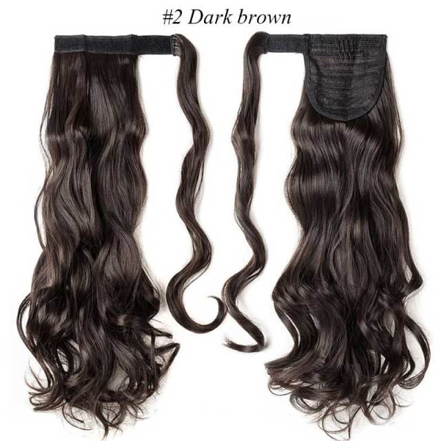 17inch long wavy natural ponytail clip in hairpiece wrap dark brown / 17inches