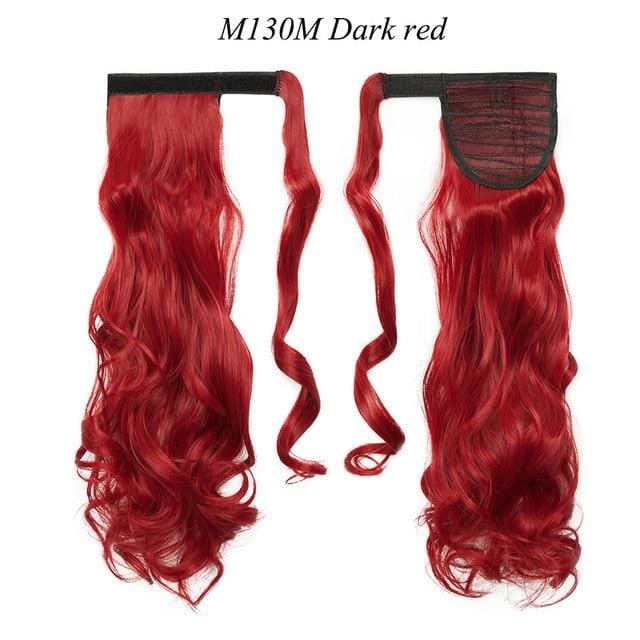 17inch long wavy natural ponytail clip in hairpiece wrap dark red / 17inches
