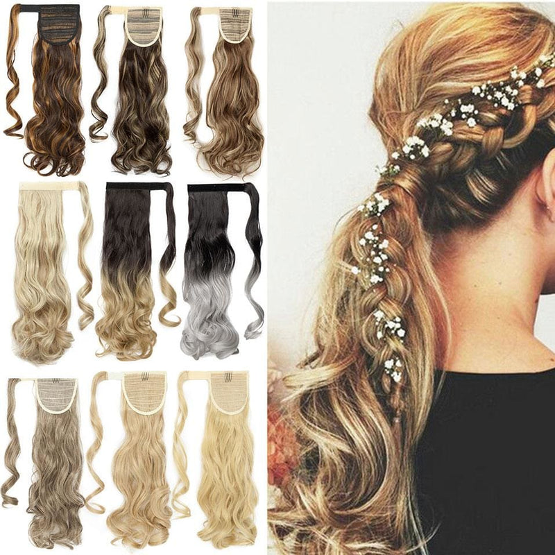 17inch long wavy natural ponytail clip in hairpiece wrap