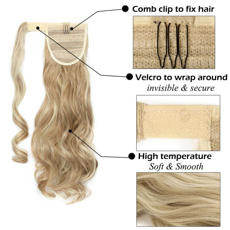 17inch long wavy natural ponytail clip in hairpiece wrap