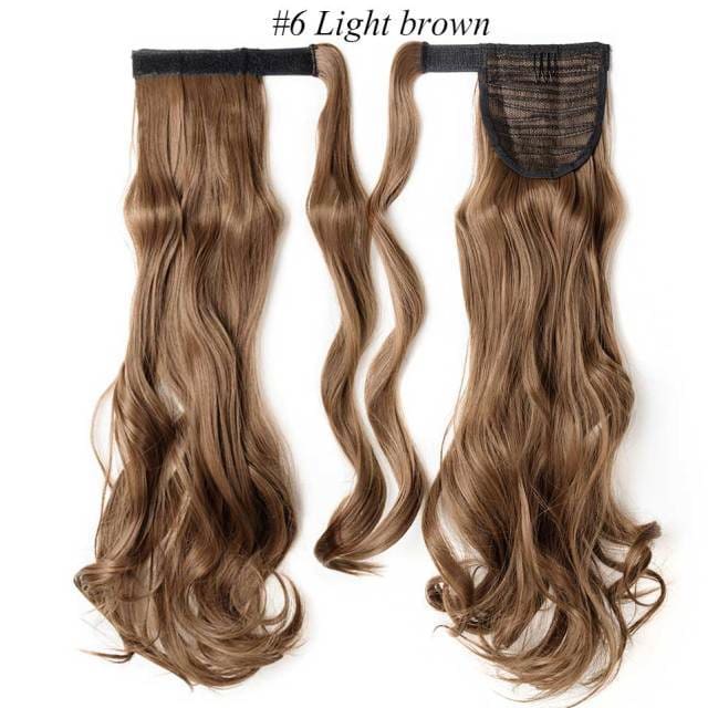 17inch long wavy natural ponytail clip in hairpiece wrap light brown / 17inches