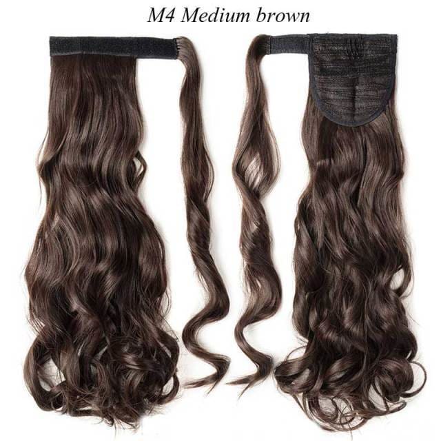 17inch long wavy natural ponytail clip in hairpiece wrap medium brown / 17inches