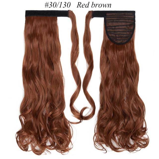 17inch long wavy natural ponytail clip in hairpiece wrap red brown / 17inches
