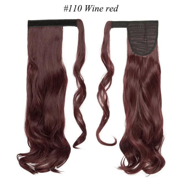 17inch long wavy natural ponytail clip in hairpiece wrap wine red / 17inches
