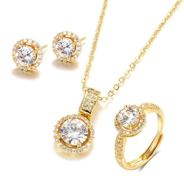 18k gold zircon jewelry sets 18k gold / resizable