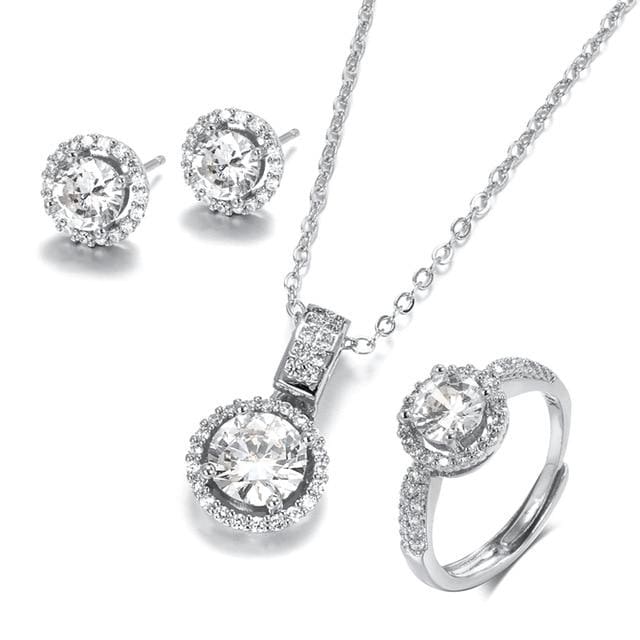18k gold zircon jewelry sets silver color / resizable