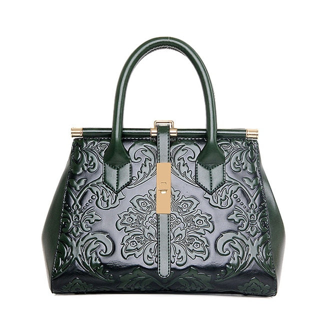 embossed leather women handbag green