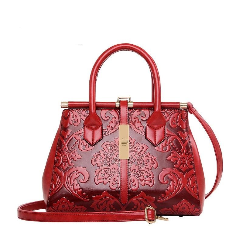 embossed leather women handbag