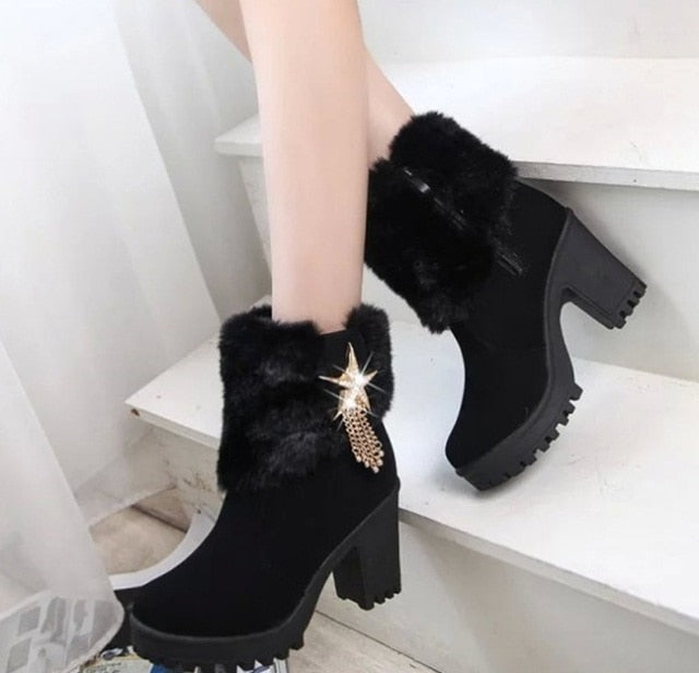 women boots hoof heel warm