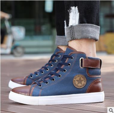front lace-up leather ankle boots men casual high top shoes