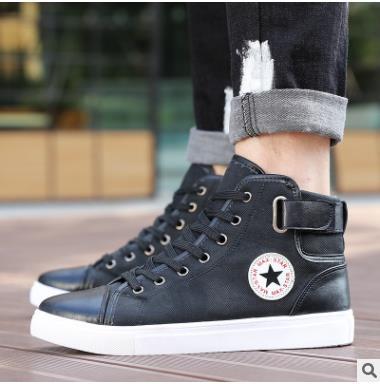 front lace-up leather ankle boots men casual high top shoes