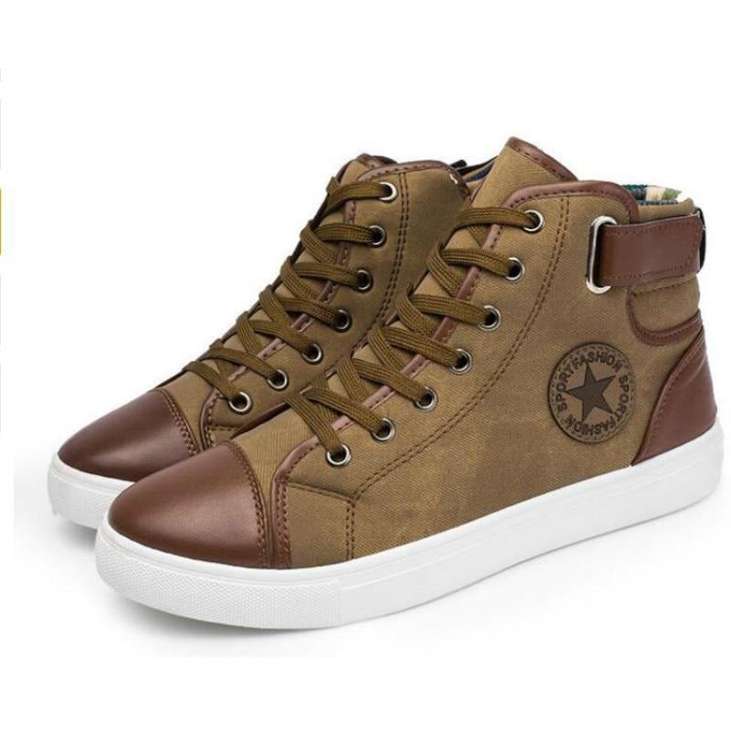 front lace-up leather ankle boots men casual high top shoes