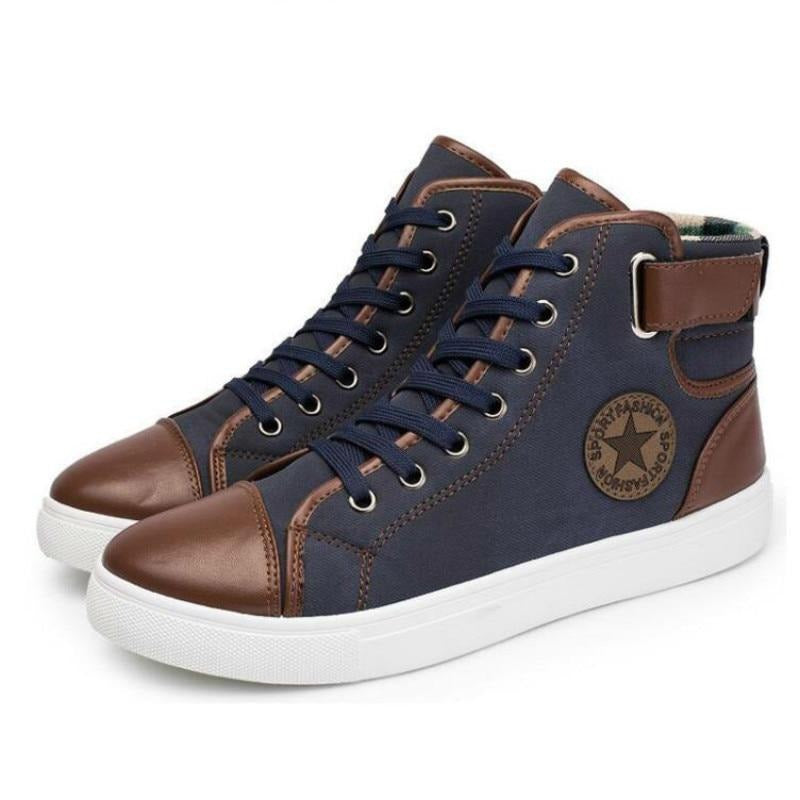 front lace-up leather ankle boots men casual high top shoes