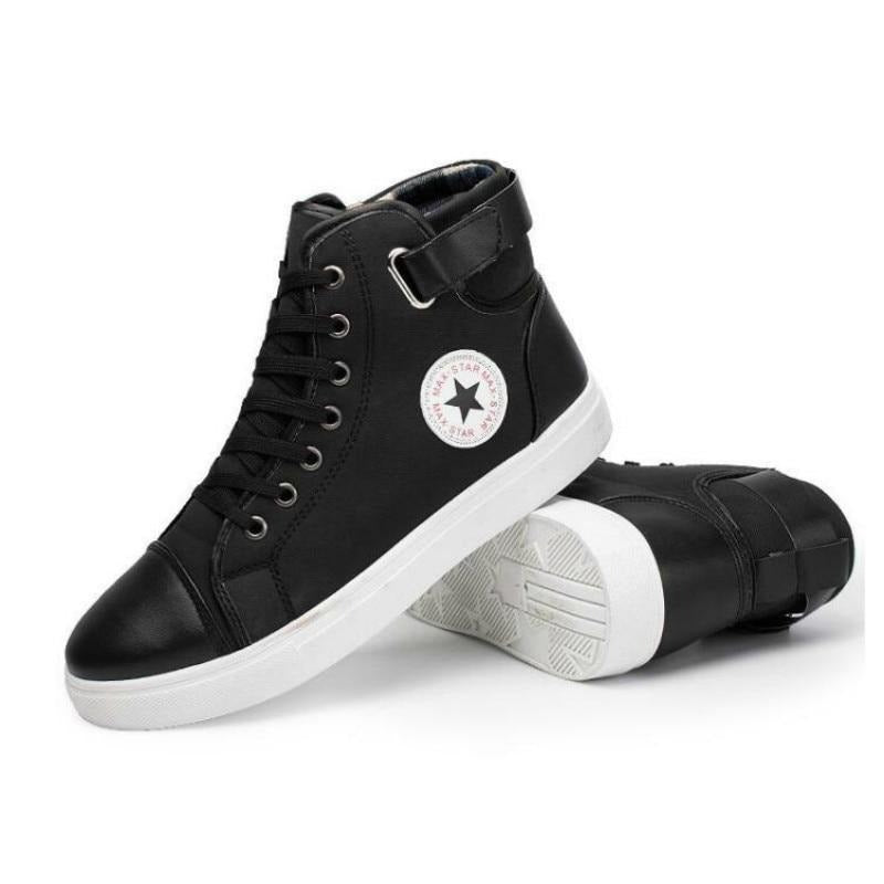 front lace-up leather ankle boots men casual high top shoes