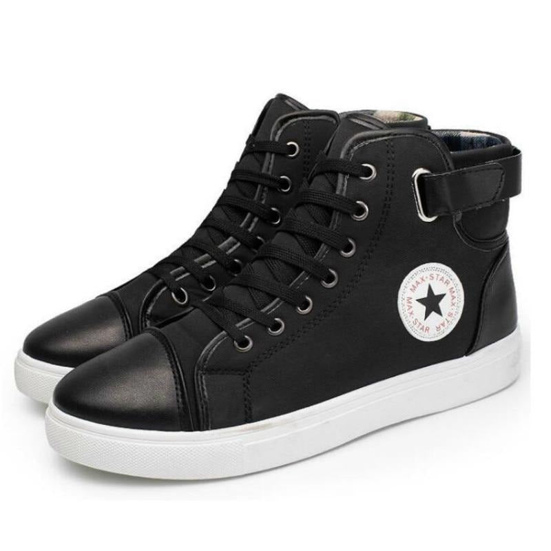 front lace-up leather ankle boots men casual high top shoes